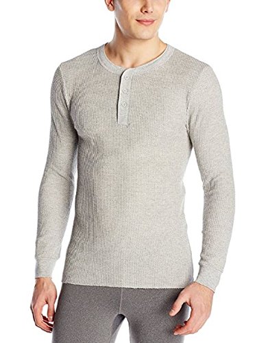 Fruit of the Loom Men's Classics Midweight Waffle Thermal Henley Top, Light Grey Heather, Medium