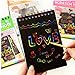 Oopsu 6PCS Rainbow Scratch Notebooks,Drawing Notepads For Kids with 6 Colorful Mini Notebooks and 6 Wooden Styluses(2 stylesRainbow Scratch Paper )