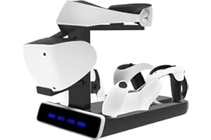 FOUUAAOOU 5-in-1 PSVR2 Charging Station Stand for Sony Playstation VR2 and PS5 Controller Charging Dock Station with LED Light, VR Headset Display Stand, Seat Charger and Charging Cable