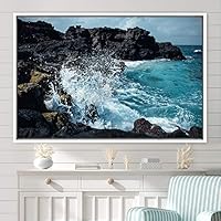 Framed Canvas Wall Art Coastal Scenery Aerial Coastal Cool Multicolor Ocean Photography Realism Relax/Calm - 16x24 inches