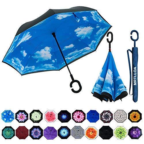 MRTLLOA Double Layer Inverted Umbrella with C-Shaped Handle, Anti-UV Waterproof Windproof Straight Umbrella for Car Rain Outdoor Use