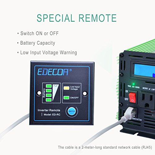 EDECOA 1500 Watt Pure Sine Wave Power Inverter 3000W Peak DC 12V to 120V AC with LCD Display and Remote Controller - Thumbnail 3