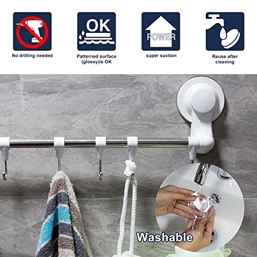 Suction Cup Shower Towel Bar Hooks Holder Rack Hanger for Windows Wreaths Bathroom Kitchen with 6 hooks - Thumbnail 2