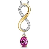 Gem Stone King 925 Silver and 10K Yellow Gold Pink Created Sapphire and Lab Grown Diamond Pendant Necklace for Women | 1.08 Cttw | Gemstone September Birthstone | Oval 6X4MM | With 18 Inch Chain