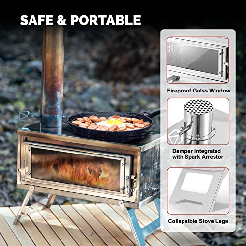 Fastfold Hot Tent Stove with Reinforced Body, Portable Wood Burning