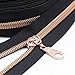 YaHoGa #5 Rose Gold Metallic Nylon Coil Zippers by The Yard Bulk Black Tape 10 Yards with 25pcs Pulls for DIY Sewing Tailor Craft Bag (Black)