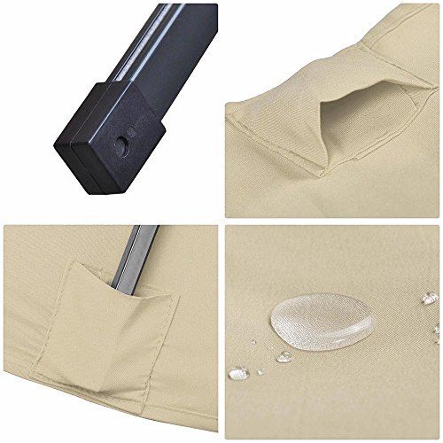 Yeshom 10x6.5ft Rectangle Patio Solar Powered LED Umbrella Tilt and Crank Outdoor Sunshade for Garden, Backyard, Beige