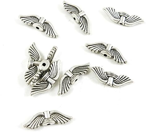 Price per 30 Pieces Antique Silver Tone Jewelry Making Charms Supply E8KY4 Angel Wings Loose Beads