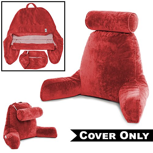 Husband Pillow Red COVER ONLY - For the Bedrest Cover Set - Support Bed Backrest Covers, Micro Plush Cover Including Detachable Neck Roll Pillow Cover