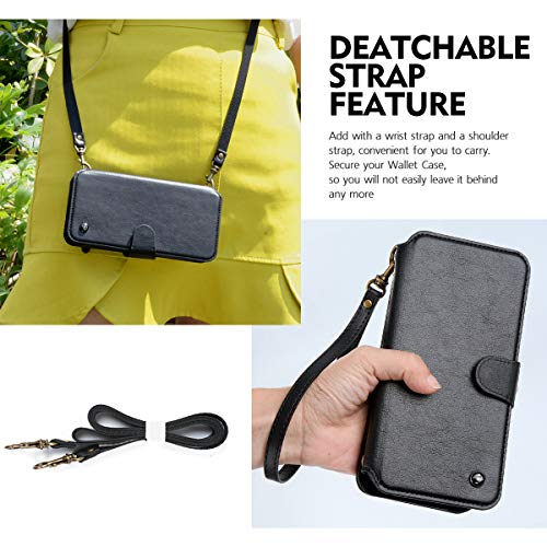 Cornmi Compatible for iPhone 8 Wallet Case, Detachable Wallet Leather Cover 10 Card Slots Wristlet and Shoulder Strap Handbag Purse Flip Stand Slim Mirror case Compatible for iPhone 6 7 8