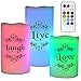 DRomance Color Changing Flameless Candles Battery Operated with 18-Key Remote Timer, 3 Pack Real Wax Live Love Laugh Decal Flickering LED Pillar Candles Wedding Holiday Decor(3