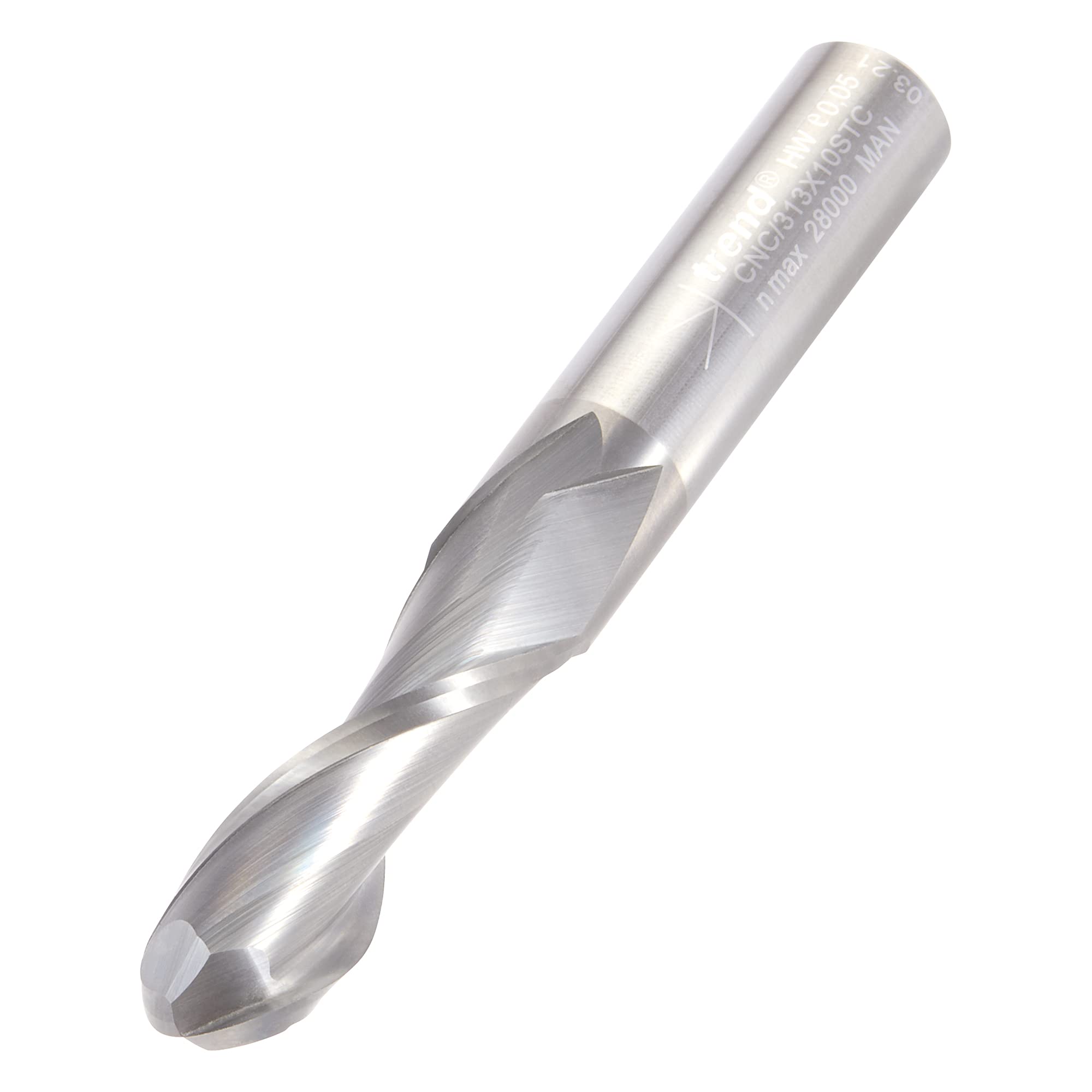 Trend CNC Bullnose Spiral Up-Cut Router Cutter, 10mm Shank, 10mm Cut Diameter & 32mm Cut Length, Solid Tungsten Carbide, CNC/313X10STC
