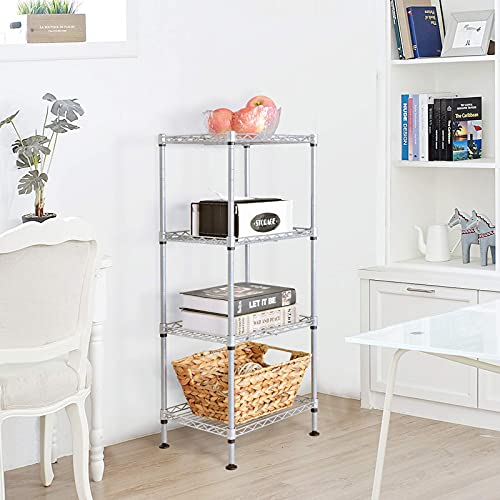 JS HANGER Wire Shelving Unit, 4Tier Heavy Duty Height Adjustable Rolling Metal Shelves for