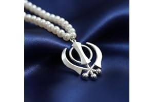 Silver Khanda Car Hanging with Natural Pearls and Stainless Steel. Rear Mirror Car Accessories Punjabi Car Accessories