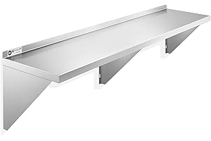 KUTLER Stainless Steel Shelf - 14" x 60", NSF Commercial Wall Mount Shelves with Backsplash, Floating Metal Shelving for Restaurant, Kitchen, Home