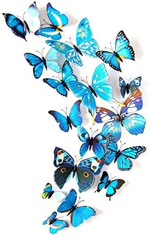 Zonaarde 12 Pcs Butterfly Wall Sticker Decals Room Home Decor Art Decoration (Magnetic and Double Sided Tape one) Removable (Blue)