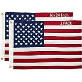 FLAGPARK 2 Pcs American Flag 16x24 for Outside US Small Ameican Boat Flag 16x24 Heavy Duty Banner Embroidered US Nylon with 2 Brass Grommets