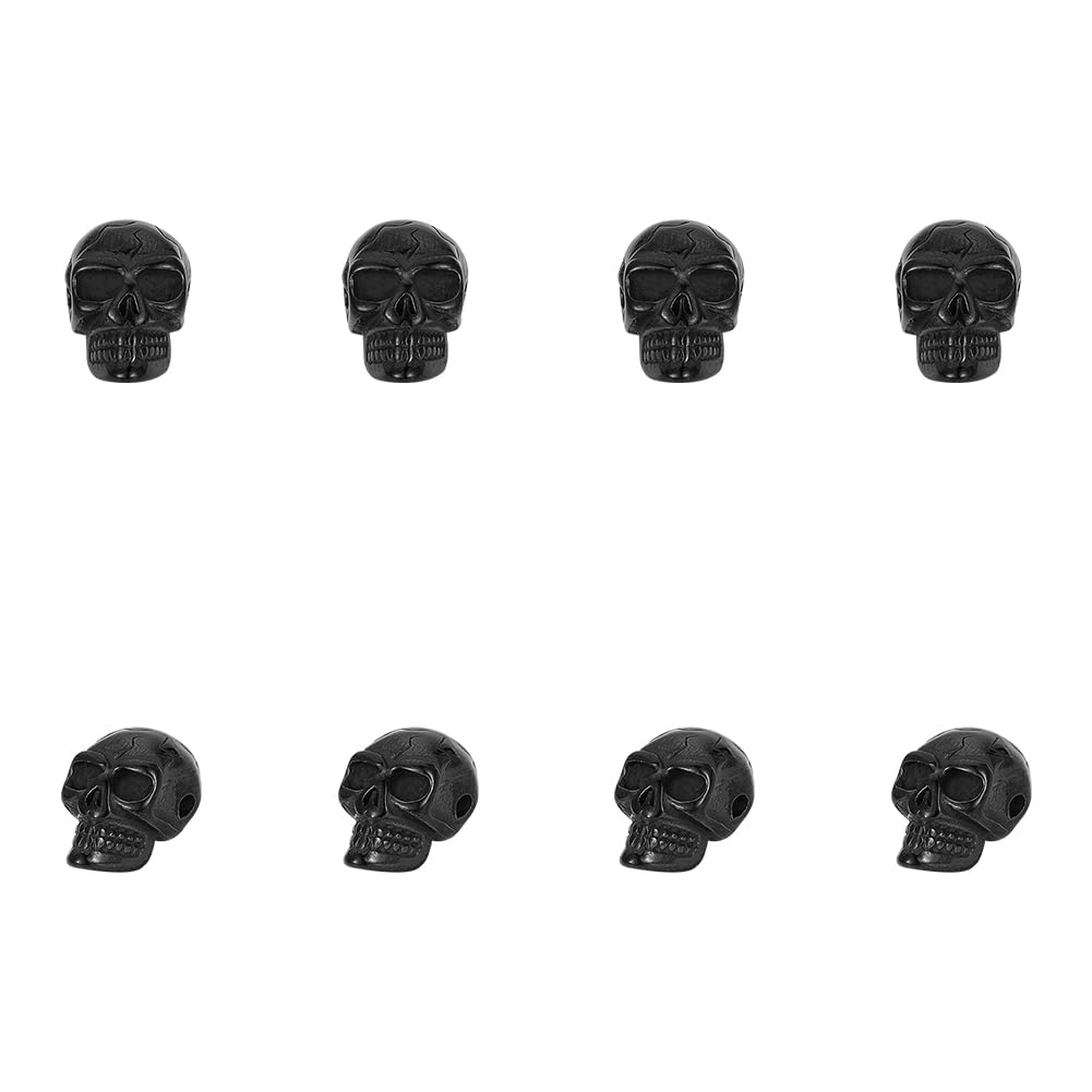 UNICRAFTALE 8 Black Stainless Steel Skull Beads, 14mm, 8pcs, Halloween Decoration, DIY Jewelry Making