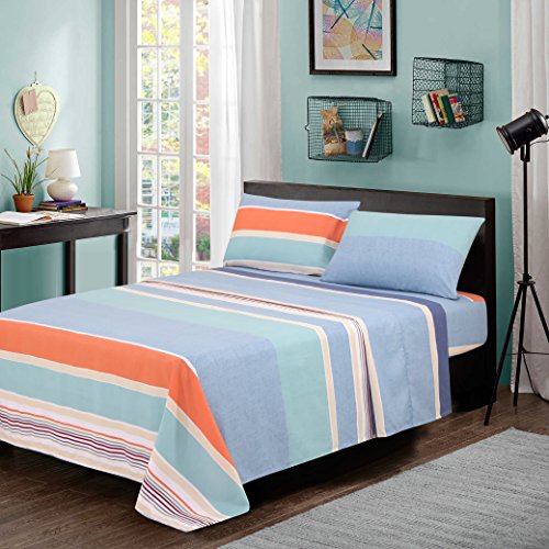 Bed Sheet Set 4-Piece,Brushed Microfiber 1500 Bedding.Extra Deep Pocket(18In), Fitted Sheet, Flat Sheet & 2 Pillowcase ,( Orange /Twin).