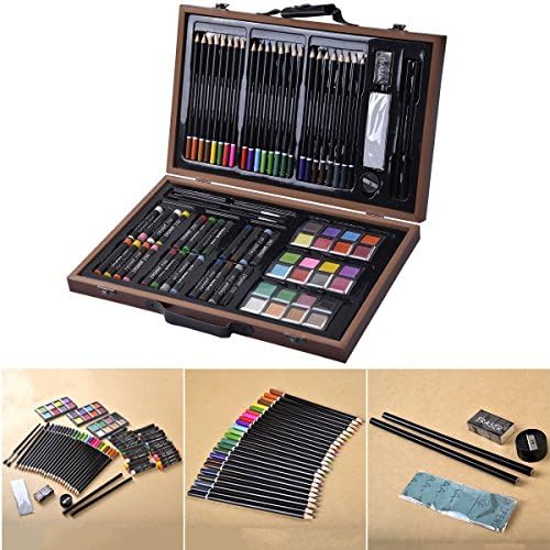 DreamHank 80-Piece Deluxe Art Set Drawing And Painting with Wood Case &amp; Accessories