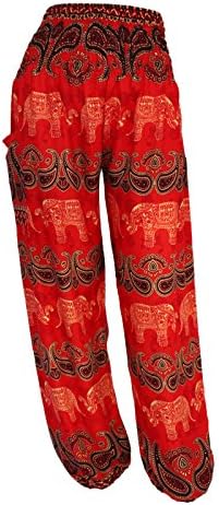 HAREM TROUSERS - Aladdin Hippie Pants Yoga Designs For Women & Ladies (Elephant 1 Red)