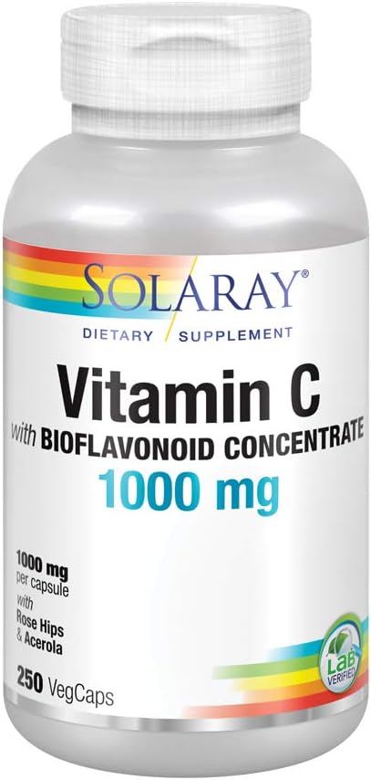 Solaray Vitamin C w/Rose Hips, Acerola & Bioflavonoids | 1000mg | Supports Immune Function & Healthier Skin, Hair, Nails | Non-GMO | Vegan | 250 CT: Health & Personal Care