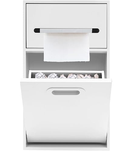 Hidden Tilt-Out Trash Can Cabinet - Recessed Wall Mount, 6L Capacity, White, Includes Toilet Paper Holder