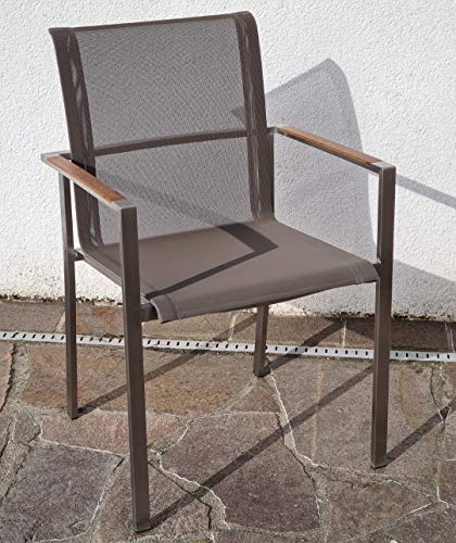 ALEOS. Gartengarnitur Edelstahl Teak Holz A-Grade Batyline Set Ausziehtisch 200-240-280 x 100 cm + 8 Sessel mit Batyline Bespannung Serie Kuba-BRAUN Gastroqualität – Bild 3