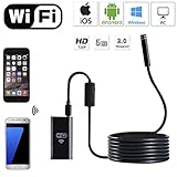 WiFi Endoscope Inspection Camera,2.0 Megapixel HD Waterproof Borescope Inspection Camera with5M Semi-rigid cable for iPhone /IOS/Android system phone / tablet computer and Windows system