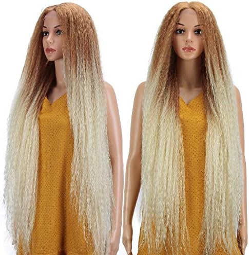 FASHION IDOL Lace Front Super Long Big Hair Wig 38 Inches Ombre Blonde Afro Dreadlock Wig Marley Hair Wig for Black Women