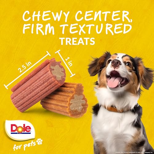 DOLE FOR PETS DOG CHEWS, ASSORTED STRAWBERRY + PINEAPPLE FRUIT-FLAVORED TREATS, REAL FRUIT FLAVOR, NO ARTIFICIAL COLORS FLAVORS OR PRESERVATIVES, NO WHEAT CORN SOY, 7.05 OZ BAG