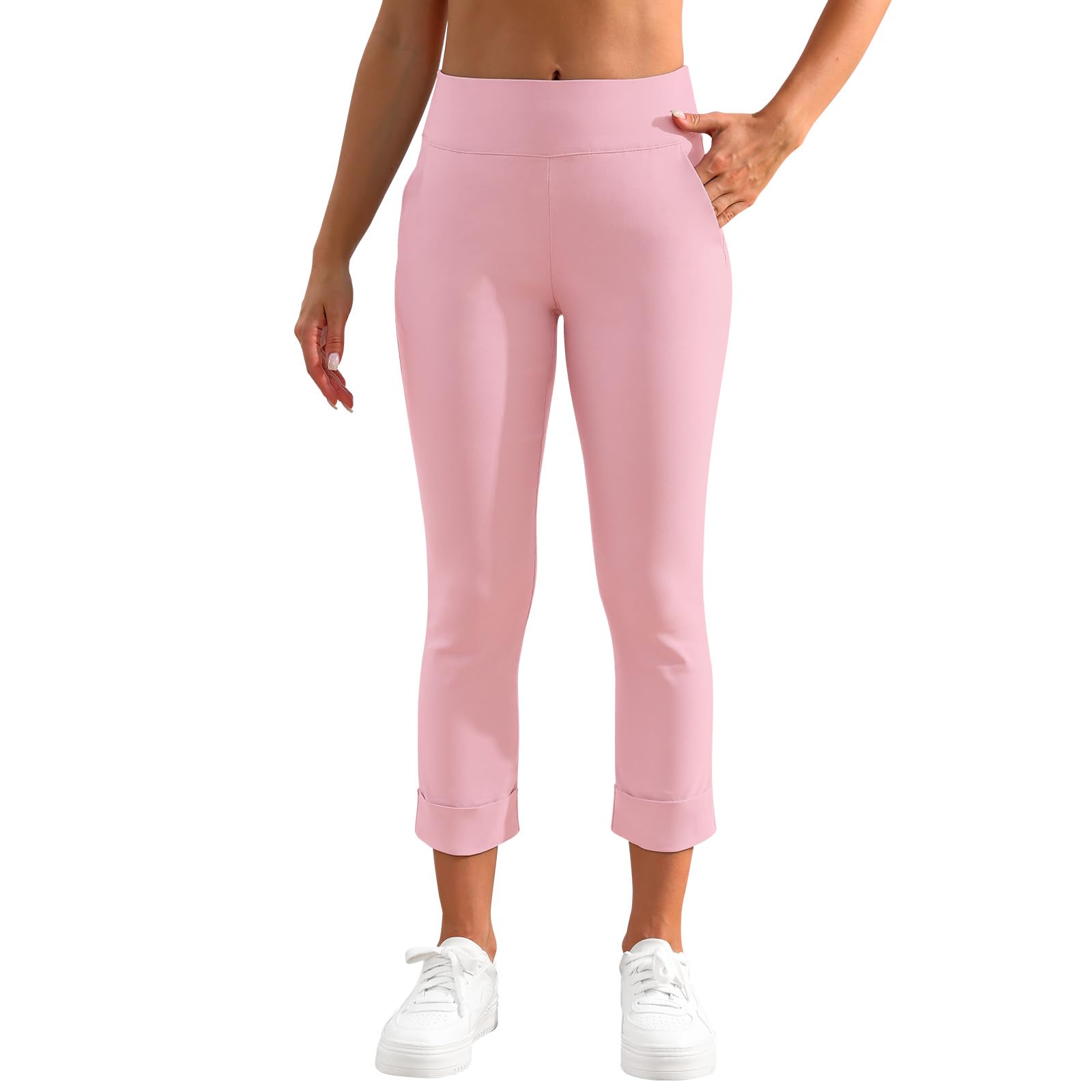 Photo 1 of ** SIMILAR - PINK JEAN **JAMfit Women's Pull-On Capri Pants Stretch High Waist Dressy Casual Cropped Pants with Pockets Pink 10