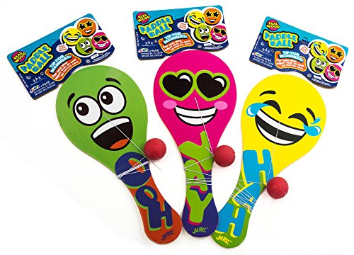 2GoodShop Paddle Ball (Pack of 6) Real Wood Emoji Paddle Balls | Item #4668-6