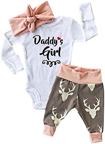 Sameno Newborn Baby Girl Christmas Elk Romper Bodysuit+Pants Hairband Clothes Outfits Set