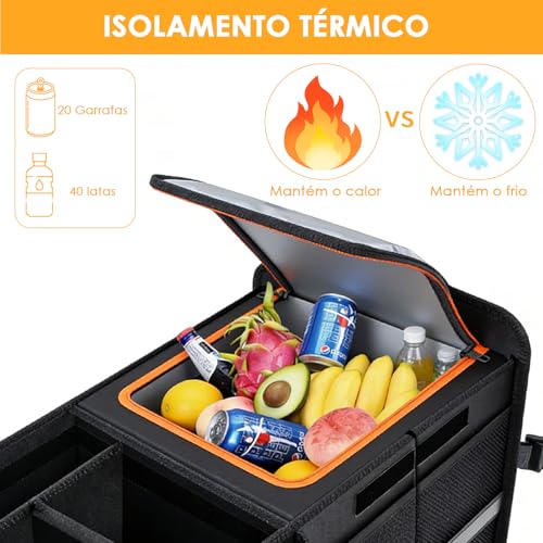 Organizador Multiuso Carro Viagen Grande Impermeável Caixa Organizadora Porta Mala Dobrável com 3 Compartimento Bolsa Térmica Caixa Armazenamento Carro SUV MPV Caminhão Van Caminhonete