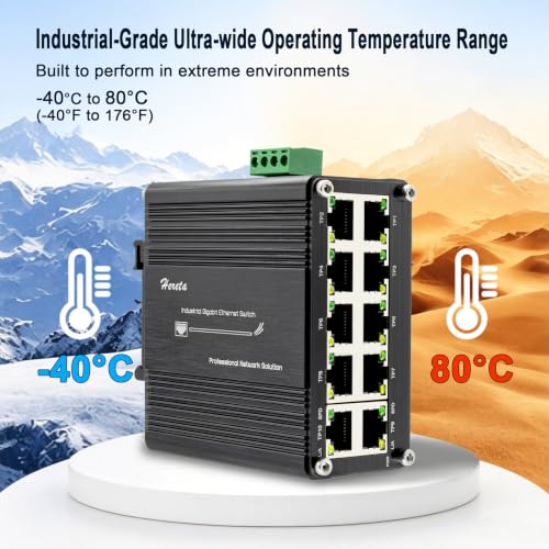 Industrial Ethernet Switch 10 Port Gigabit Ethernet Splitter 10/100/1000Mbps 10 x RJ45 Ports Plug & Play for PC NAS Server Router Monitor Game Console
