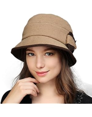 Womens Wool Blend Winter Cloche Bucket Hat Crushable Bow Cap T296