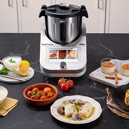 TotalChef RK7 Küchenmaschine mit WLAN, Multifunktions Küchenroboter mit Kochfunktion, Kochroboter 30 Funktionen, 4.5L, 7-Zoll-Touchscreen, Interaktives Rezeptbuch, Amazon-Exklusiv,Silber / Weiss