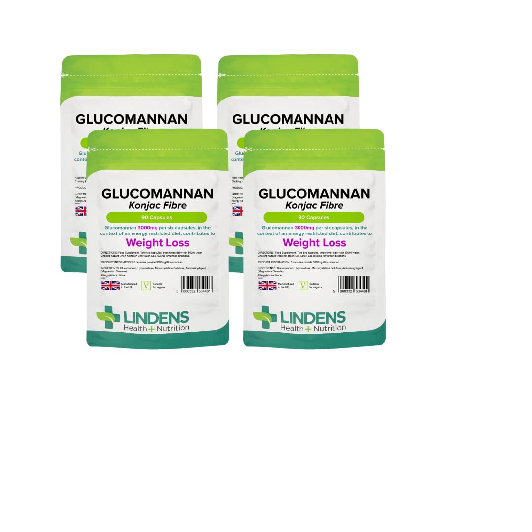 Lindens Glucomannan (Konjac Fibre) Capsules - 3,000mg Per Serving - 360 Pack - Weight Loss Aid - Contributes Towards The Reduction of Appetite - Weight Loss Supplement - Letterbox Friendly