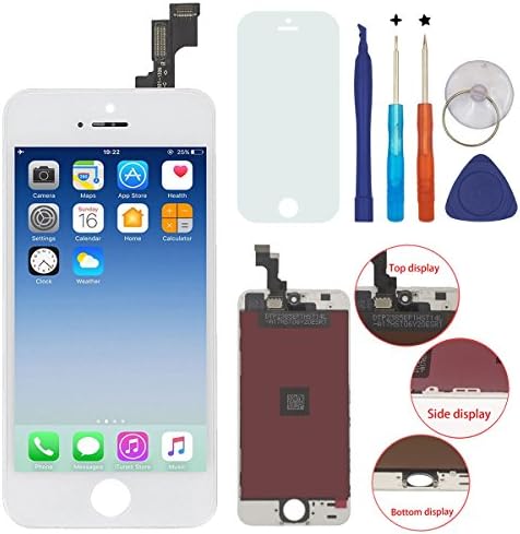 KAICEN Touch Screen Replacement LCD Display Digitizer Frame Assembly Full Set with Tools and Professional Glass Screen Protector For iPhone 5S White 4.0 inches