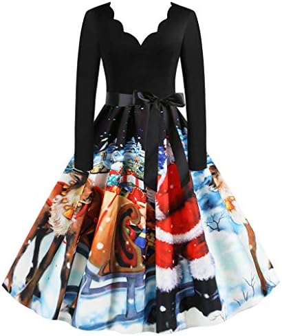 Christmas Dress Women Vintage Xmas Party Dresses Long Sleeve Christmas 1950s Housewife Evening Party Prom Dress Multicolor Available S-3XL