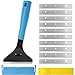 TecUnite Long Handle Blade Scraper 4 inch Multipurpose Blade Metal Utility Scraper with 10 Pieces Stainless Steel Blades