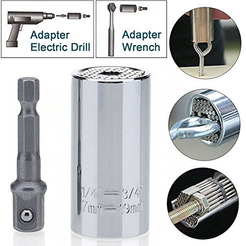 HTOMT Universal Socket with Chrome Vanadium Steel 7mm-19mm Multi-Function Ratchet Wrench Power Drill Professional Repair Tools - Thumbnail 6