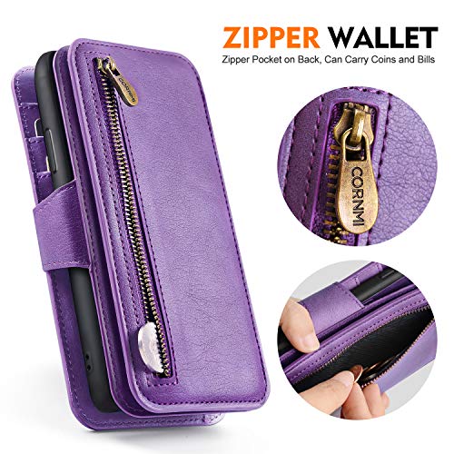 Cornmi Compatible for iPhone 8 Plus Wallet Case,Detachable Wallet Leather Cover 13 Card Slots Wristlet and Shoulder Strap Handbag Purse Flip Stand Slim Mirror case Compatible with iPhone 6/7 / 8 Plus
