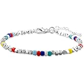 Watforsh Colorful Beaded Silver Bracelet for Women Adjustable Boho Stainless Steel Bracelet