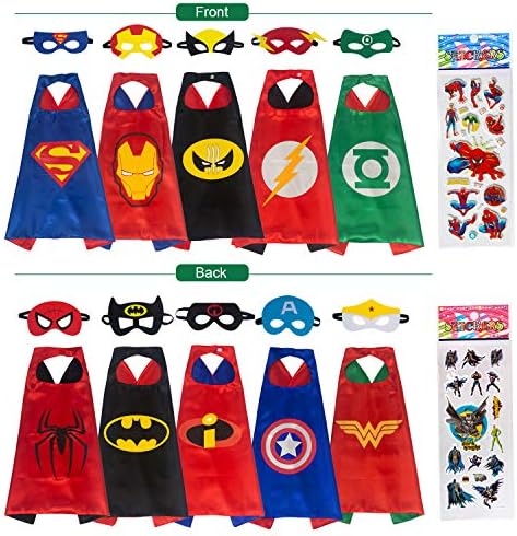 Babylian Superhero Dress Up Costume,5 Set of Double-Sided Satin Capes with Felt Masks for Kids, One Set Plays Double Roles.