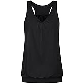 Wobity Womens Sleeveless V-Neck Tank Tops Workout Loose Fit Tops for Women Athletic Banded Bottom Tank Casual Shirts