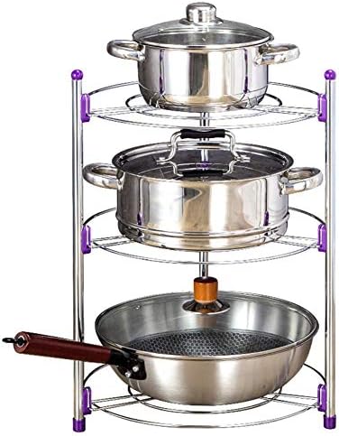 Pan Rack Organiser Holder Stand Kitchen Frying Pan Stainless Steel Pot Lid Organizer Standing Storage Shelf Cookware Holders Cabinet Pantry Cabinet Pantry Worktop Countertop Storage Space Saving