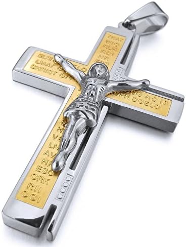 Calvinci - Men's Stainless Steel Pendant Necklace Crucifix Cross Jesus Silver Gold YRS 1196