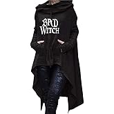 Rfecccy Women's Bad Witch Casual Long Sleeve Pullover Irregular Long Hoodies
